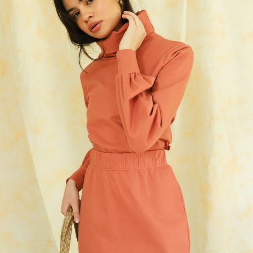 Glamorous | Faded Rust Midi Skirt & Crop Sweater